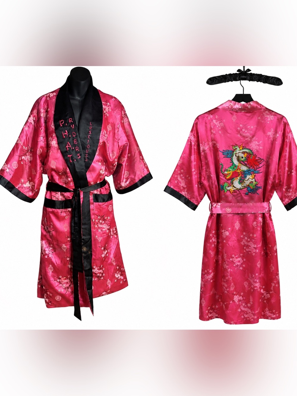 Zensation reversible silk/satin kimono robe embroidered dragon motif large